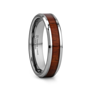 KONA Koa Wood Inlaid Tungsten Carbide Ring with Bevels - 4mm - 12mm