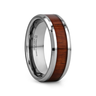 KONA Koa Wood Inlaid Tungsten Carbide Ring with Bevels - 4mm - 12mm