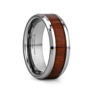 KONA Koa Wood Inlaid Tungsten Carbide Ring with Bevels - 4mm - 12mm