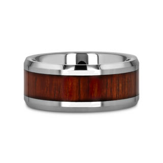 KONA Koa Wood Inlaid Tungsten Carbide Ring with Bevels - 4mm - 12mm