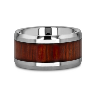 KONA Koa Wood Inlaid Tungsten Carbide Ring with Bevels - 4mm - 12mm