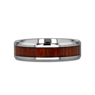 KONA Koa Wood Inlaid Tungsten Carbide Ring with Bevels - 4mm - 12mm