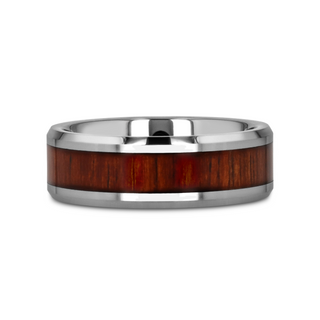 KONA Koa Wood Inlaid Tungsten Carbide Ring with Bevels - 4mm - 12mm