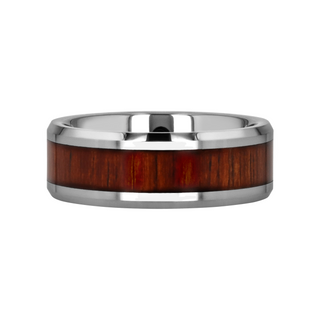 KONA Koa Wood Inlaid Tungsten Carbide Ring with Bevels - 4mm - 12mm