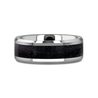 MAKI Men’s Beveled Polished Finish Tungsten Wedding Ring with Purple Goldstone Inlay - 8mm