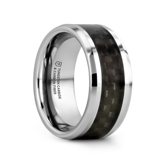 MAXIMUS Black Carbon Fiber Inlay Tungsten Carbide Wedding Band - 4mm - 12mm