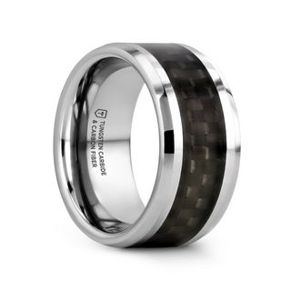 MAXIMUS Black Carbon Fiber Inlay Tungsten Carbide Wedding Band - 4mm - 12mm