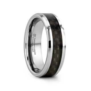 MAXIMUS Black Carbon Fiber Inlay Tungsten Carbide Wedding Band - 4mm - 12mm