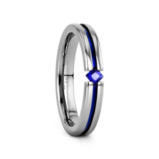 NYMERIA Tension Set Blue Sapphire Titanium Band with Blue Stripe - 4mm