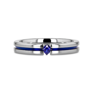 NYMERIA Tension Set Blue Sapphire Titanium Band with Blue Stripe - 4mm
