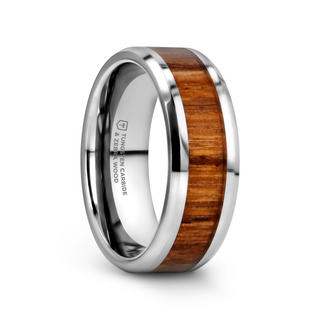 PALMALETTO Tungsten Carbide Ring with Beveled Edges and Real Zebra Wood Inlay - 4mm - 10mm