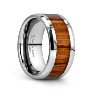 PALMALETTO Tungsten Carbide Ring with Beveled Edges and Real Zebra Wood Inlay - 4mm - 10mm