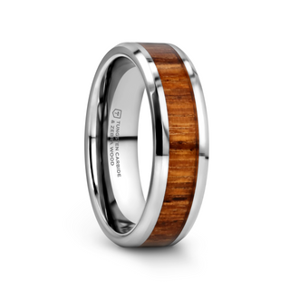 PALMALETTO Tungsten Carbide Ring with Beveled Edges and Real Zebra Wood Inlay - 4mm - 10mm