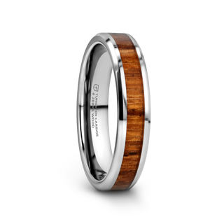 PALMALETTO Tungsten Carbide Ring with Beveled Edges and Real Zebra Wood Inlay - 4mm - 10mm