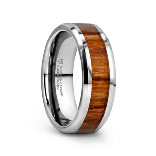 PALMALETTO Tungsten Carbide Ring with Beveled Edges and Real Zebra Wood Inlay - 4mm - 10mm