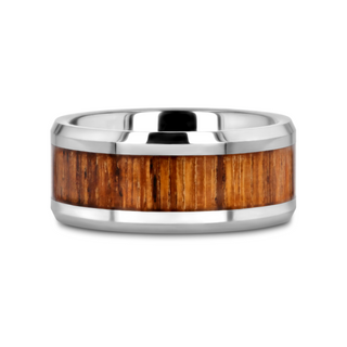 PALMALETTO Tungsten Carbide Ring with Beveled Edges and Real Zebra Wood Inlay - 4mm - 10mm