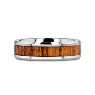 PALMALETTO Tungsten Carbide Ring with Beveled Edges and Real Zebra Wood Inlay - 4mm - 10mm