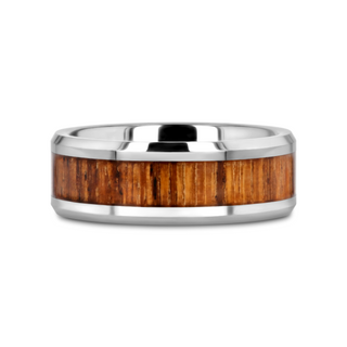 PALMALETTO Tungsten Carbide Ring with Beveled Edges and Real Zebra Wood Inlay - 4mm - 10mm