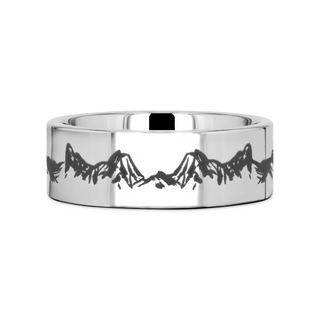 Peaks Mountain Range Outdoors Engraved Flat Tungsten Ring - 4mm - 12mm