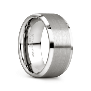 PETERSBURG Brushed Center White Tungsten Ring with Beveled Edges - 4mm - 10mm