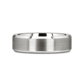 PETERSBURG Brushed Center White Tungsten Ring with Beveled Edges - 4mm - 10mm