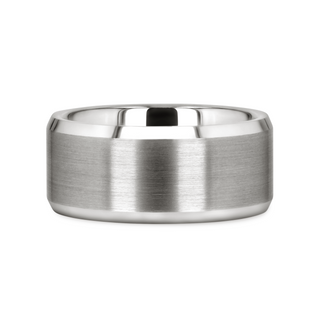 PETERSBURG Brushed Center White Tungsten Ring with Beveled Edges - 4mm - 10mm