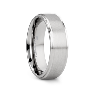 RHINOX Brushed Raised Center Men’s Titanium Wedding Ring with Polished Step Edges - 6mm & 8mm