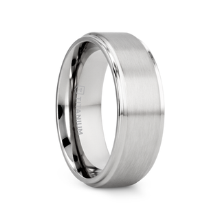 RHINOX Brushed Raised Center Men’s Titanium Wedding Ring with Polished Step Edges - 6mm & 8mm