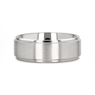 RHINOX Brushed Raised Center Men’s Titanium Wedding Ring with Polished Step Edges - 6mm & 8mm