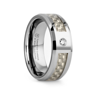 ROYCE Tungsten Wedding Band with White Carbon Fiber and White Diamond Setting - 8mm
