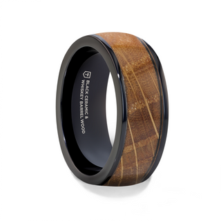 SCOTCH Black Ceramic Ring with Whiskey Barrel Wood Inlay- 8mm