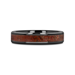 TRIASSIC Red Dinosaur Bone Inlaid Black Ceramic Beveled Edged Ring - 4mm