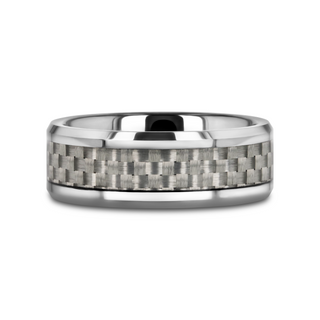 ULTIMUS Tungsten Carbide Ring with Beveled White Carbon Fiber Inlay - 4mm - 12mm
