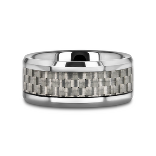 ULTIMUS Tungsten Carbide Ring with Beveled White Carbon Fiber Inlay - 4mm - 12mm