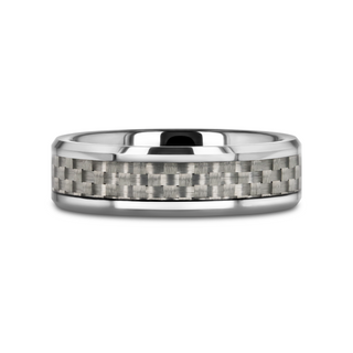 ULTIMUS Tungsten Carbide Ring with Beveled White Carbon Fiber Inlay - 4mm - 12mm