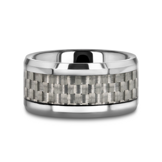 ULTIMUS Tungsten Carbide Ring with Beveled White Carbon Fiber Inlay - 4mm - 12mm
