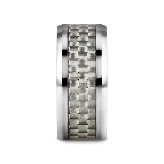 ULTIMUS Tungsten Carbide Ring with Beveled White Carbon Fiber Inlay - 4mm - 12mm