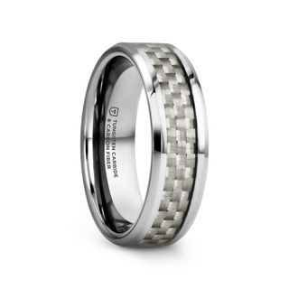 ULTIMUS Tungsten Carbide Ring with Beveled White Carbon Fiber Inlay - 4mm - 12mm