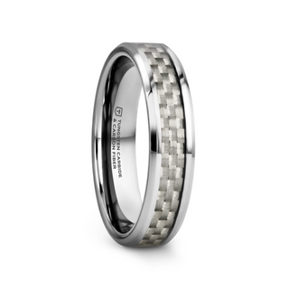 ULTIMUS Tungsten Carbide Ring with Beveled White Carbon Fiber Inlay - 4mm - 12mm