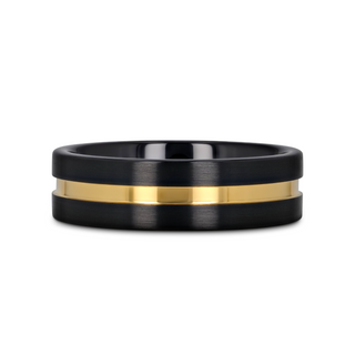 VIVALDI Black Ceramic Wedding Band With Yellow Gold Groove - 4mm - 8mm