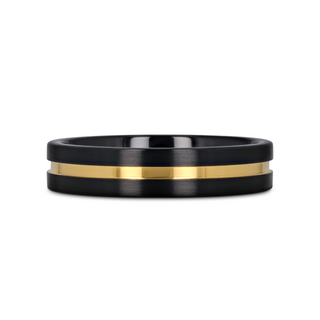 VIVALDI Black Ceramic Wedding Band With Yellow Gold Groove - 4mm - 8mm
