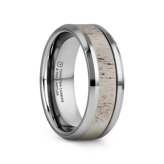 WHITETAIL Polished Beveled Tungsten Carbide Men's Wedding Band with Off-White Deer Antler Inlay - 8mm