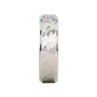 WINSTON White Tungsten Ring with Raised Hammered Finish and Polished Step Edges - 4mm - 10mm