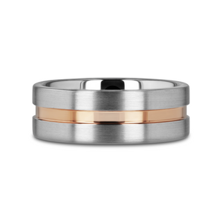 ZEUS Flat Brushed Finish Tungsten Carbide Ring with Rose Gold Plated Groove - 4mm - 10mm