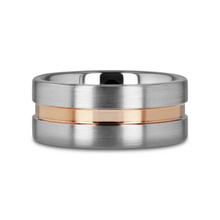 ZEUS Flat Brushed Finish Tungsten Carbide Ring with Rose Gold Plated Groove - 4mm - 10mm