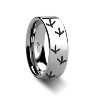 Quail Bird Track Print Ring Engraved Flat Tungsten Ring - 4mm - 12mm - Thorsten Rings