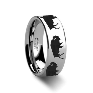 Animal Silhouette Buffalo Ring Engraved Flat Tungsten Ring - 4mm - 12mm - Thorsten Rings