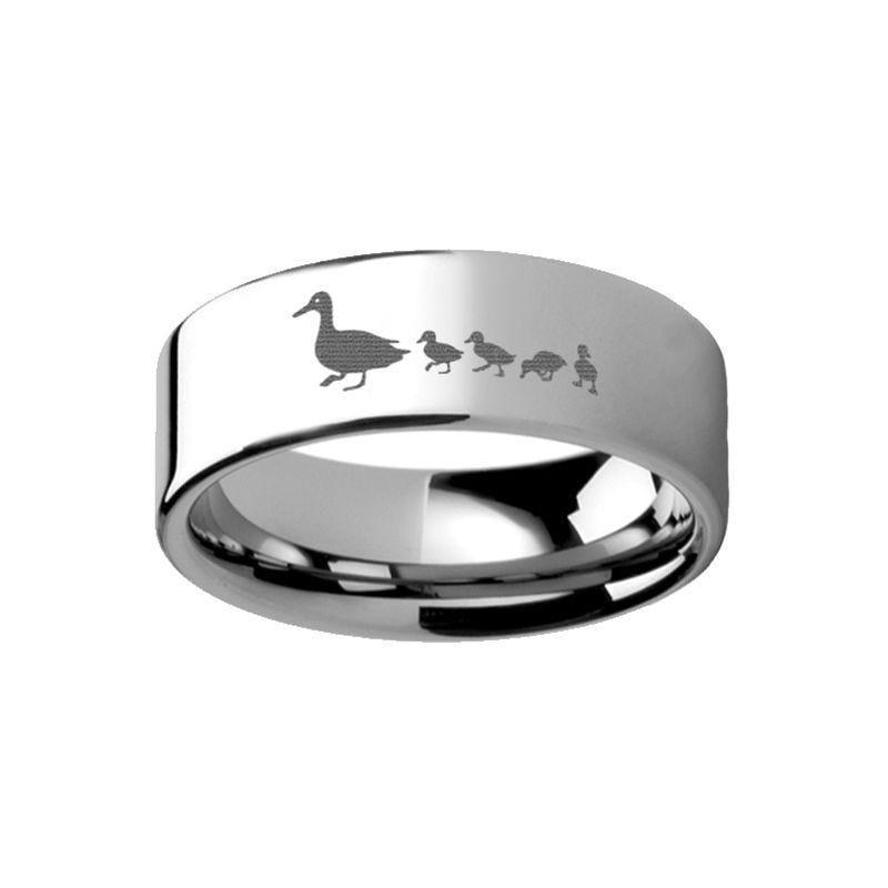 Tungsten Rings Duck Engraved Wedding Band Duck Duckling Landscape