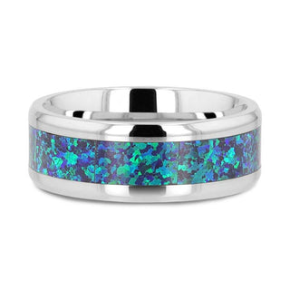ANDROMEDA Titanium Polished Beveled Edge with Blue Green Opal Inlay - 8mm - Thorsten Rings