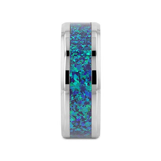 ANDROMEDA Titanium Polished Beveled Edge with Blue Green Opal Inlay - 8mm - Thorsten Rings